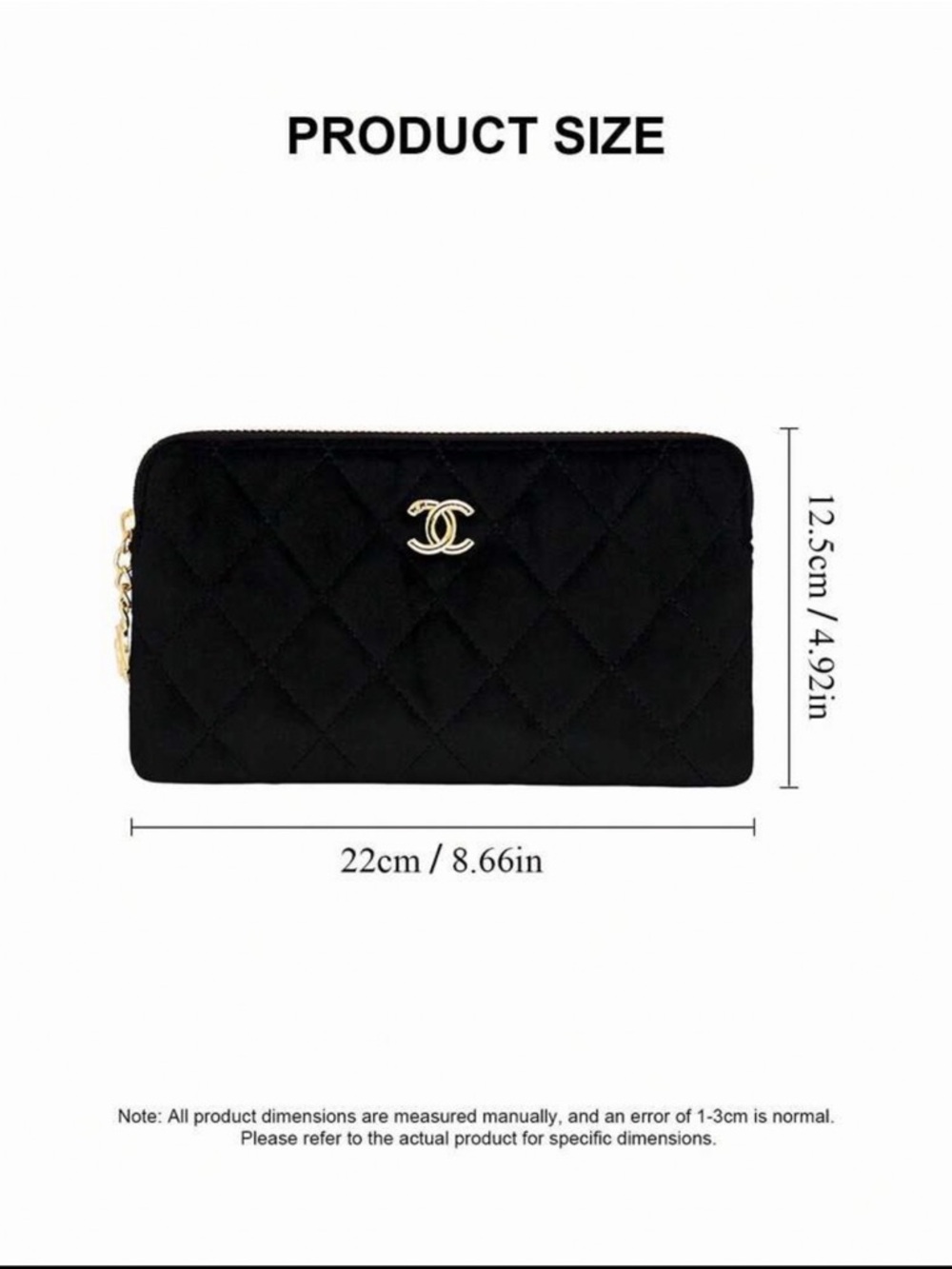 CHANEL Makeup Black Quilted Velvet Zip-Around Clutch with Gold CC Charm - Picture 9 of 9